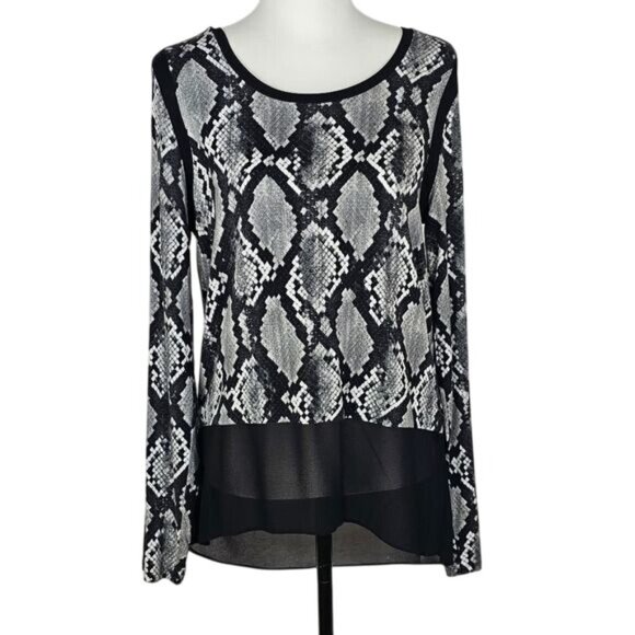 Michael Kors Snake Print Tunic Sz M Sheer Chiffon Trim Flowy Boho High Low - Picture 1 of 6